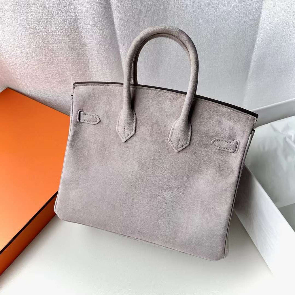 HERMÈS BIRKIN 25 GRIS ASPHALTE VEAU DOBLIS SUEDE WITH PALLADIUM HARDWARE