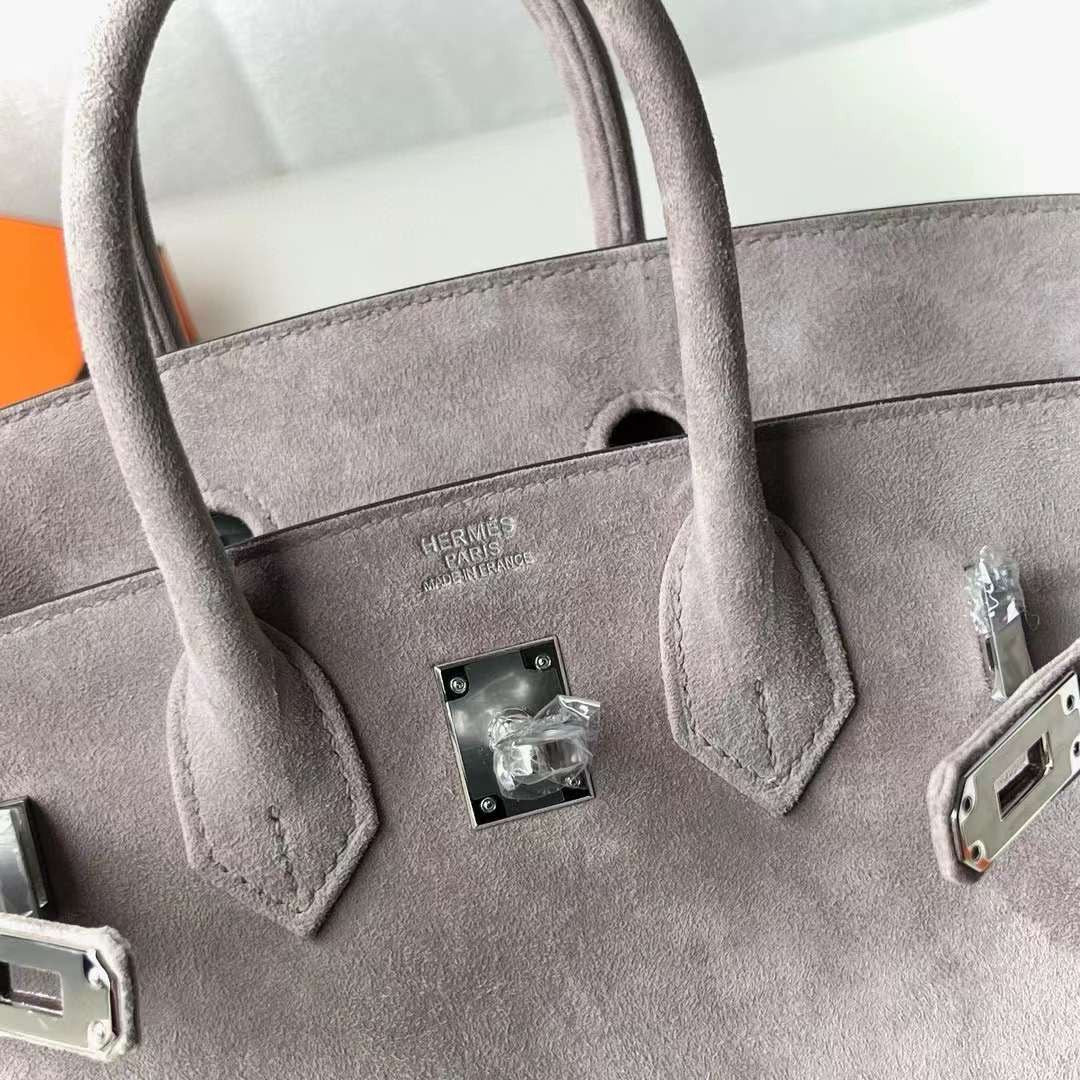 HERMÈS BIRKIN 25 GRIS ASPHALTE VEAU DOBLIS SUEDE WITH PALLADIUM HARDWARE