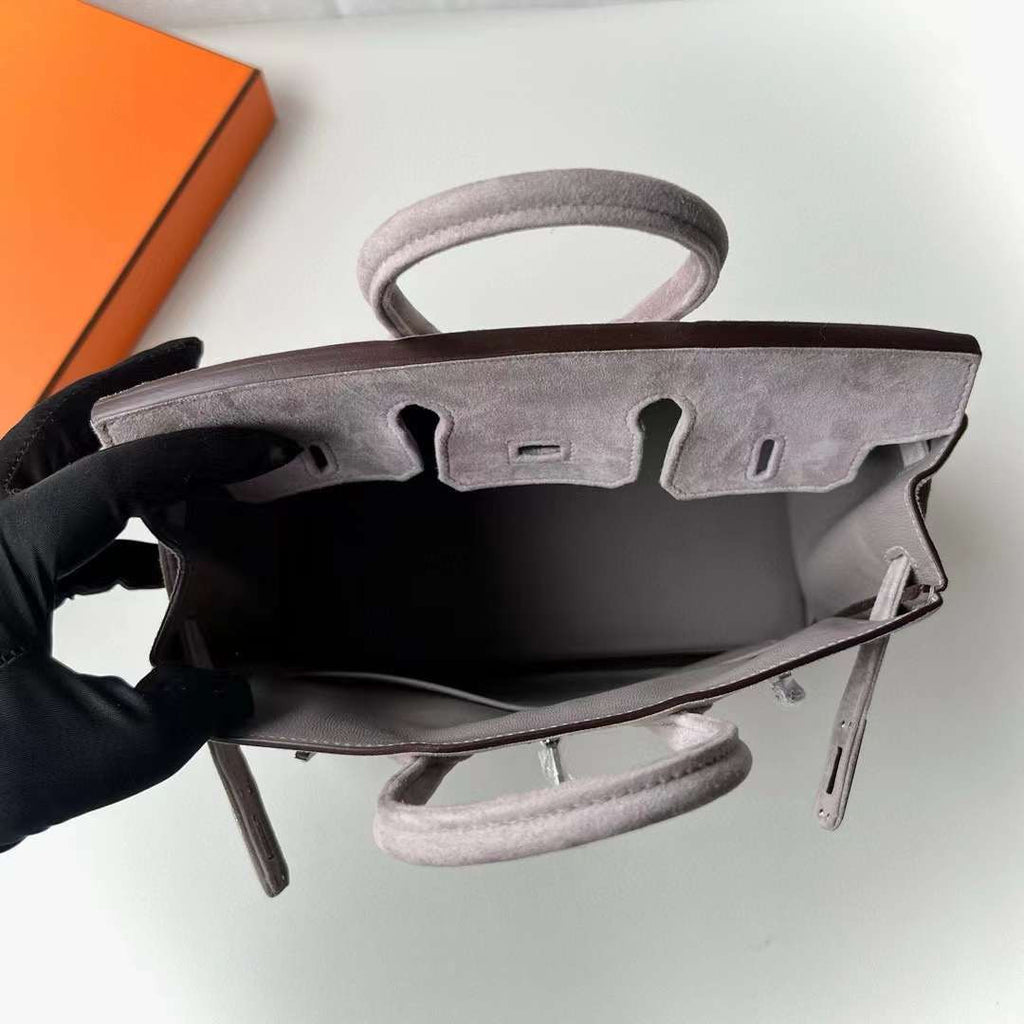 HERMÈS BIRKIN 25 GRIS ASPHALTE VEAU DOBLIS SUEDE WITH PALLADIUM HARDWARE