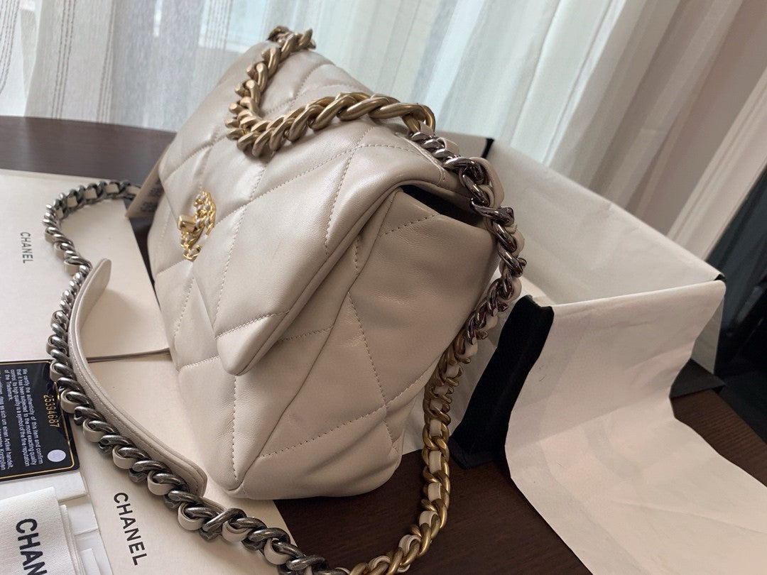 CHANEL 19 White Large Flap Bag