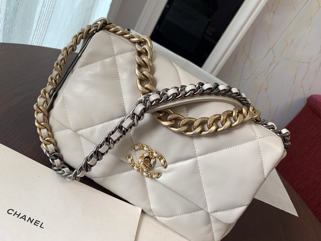 CHANEL 19 White Large Flap Bag