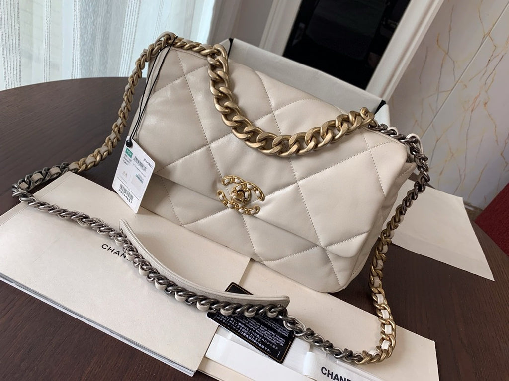 CHANEL 19 White Large Flap Bag
