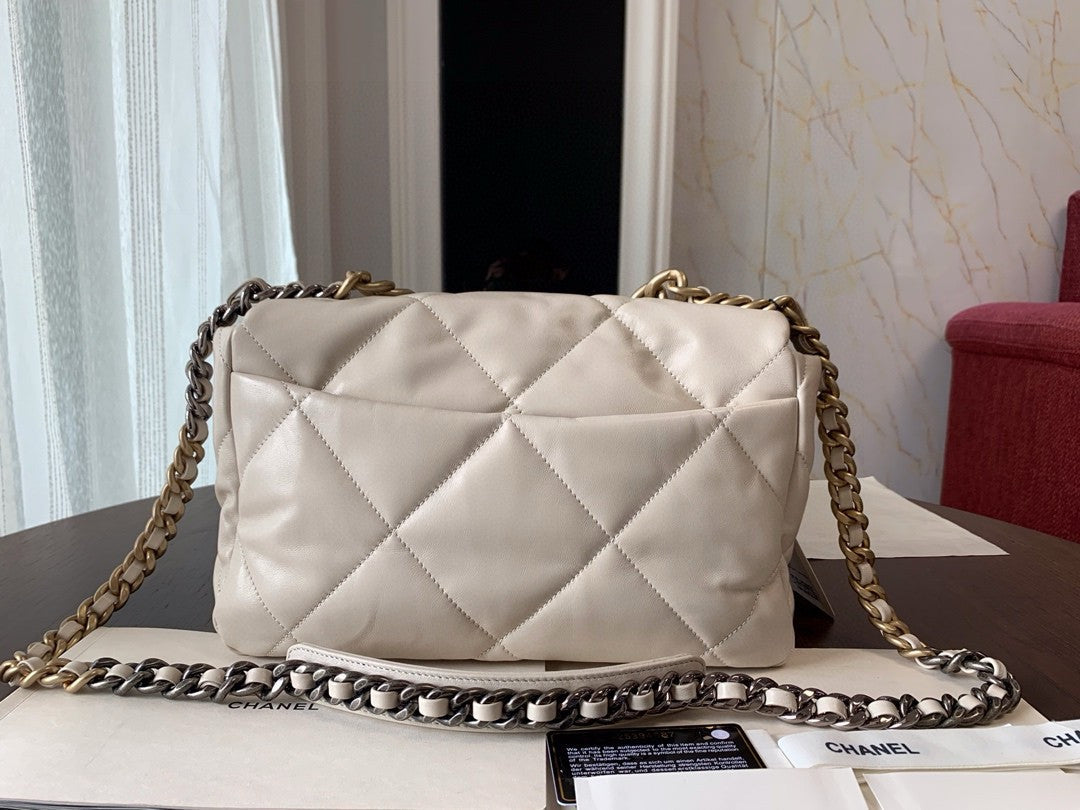 CHANEL 19 White Large Flap Bag