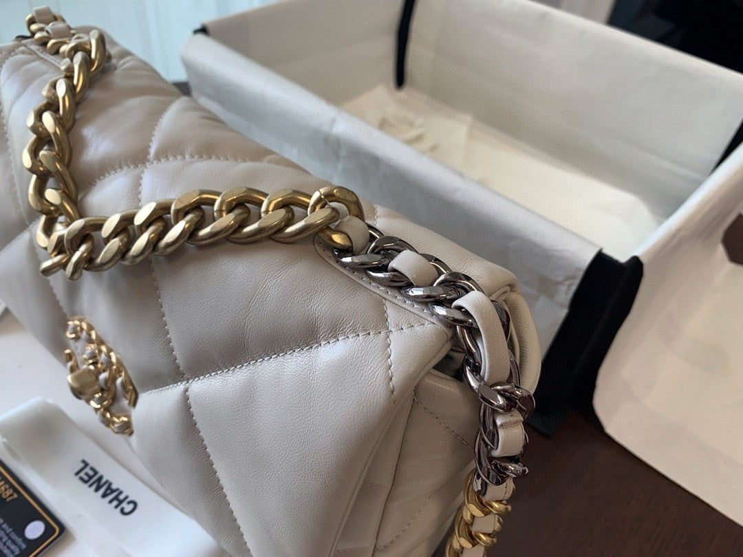 CHANEL 19 White Flap Bag