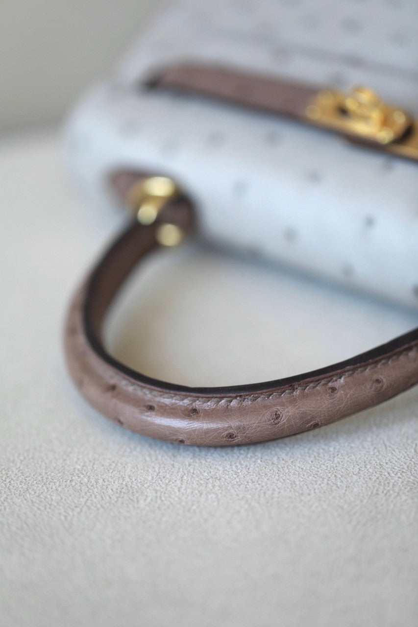 Hermès Special Order Kelly 25 Gris Perle /Etoupe Ostrich With Gold Hardware