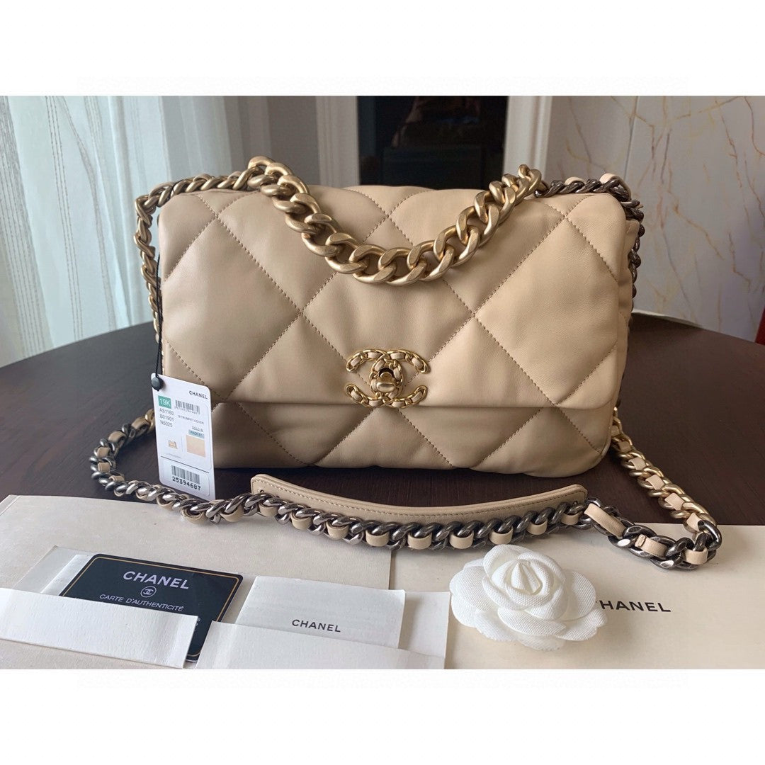 CHANEL 19 Dark Beige Large Flap Bag