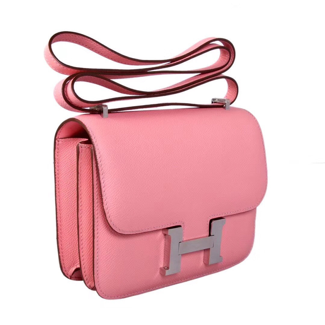 Hermes 1Q Rose Confetti  Constance Epsom leather 18cm Palladium Hardware