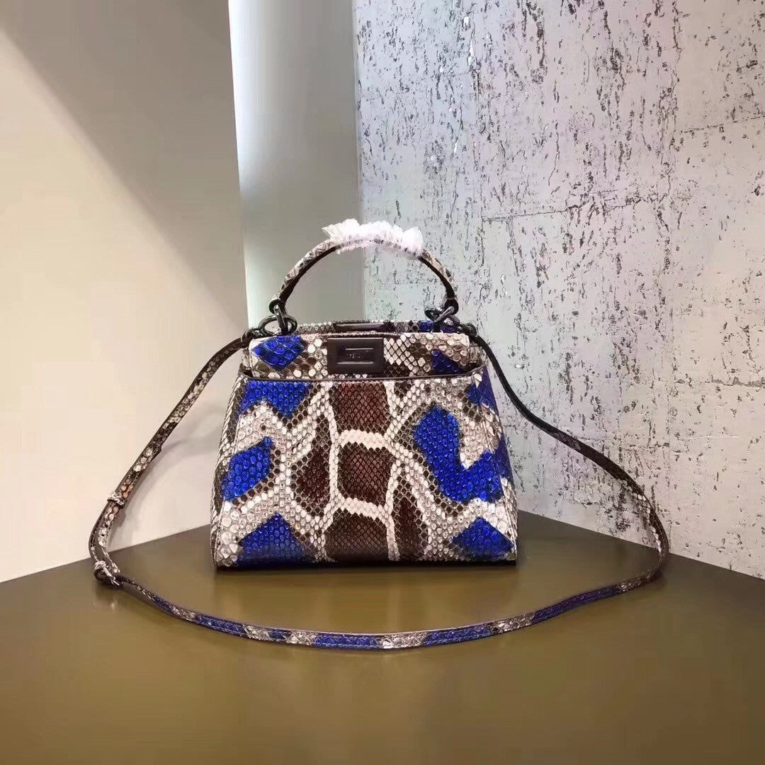 Fendi MINI PEEKABOO handbag in hand-painted Blue and Brown python