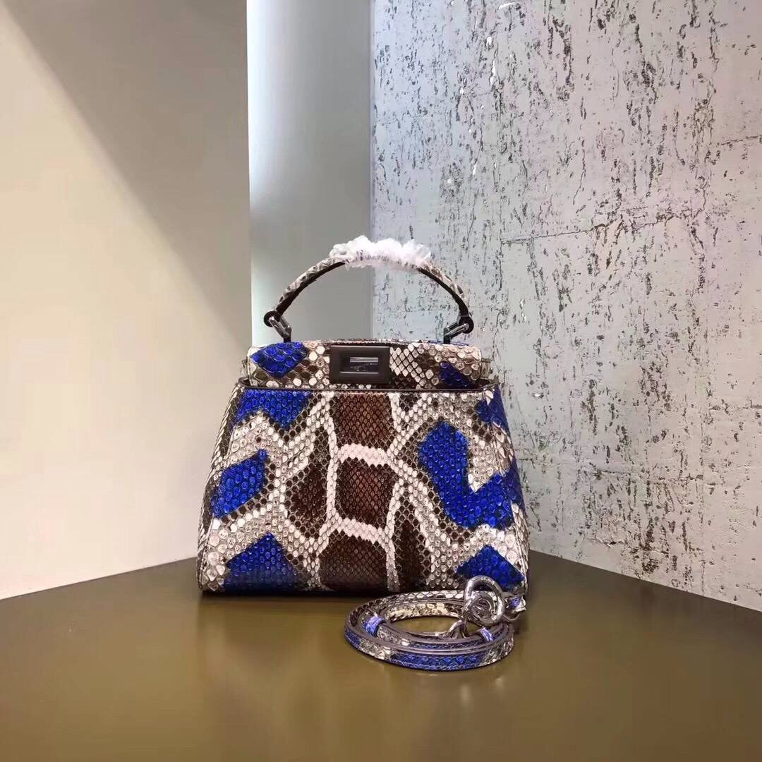 Fendi MINI PEEKABOO handbag in hand-painted Blue and Brown python