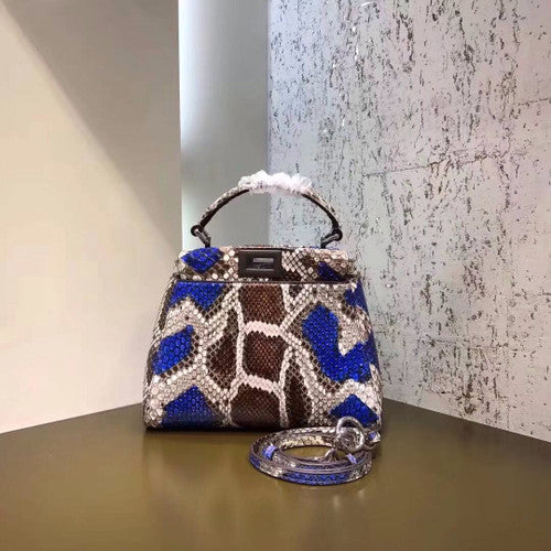 Fendi MINI PEEKABOO handbag in hand-painted Blue and Brown python