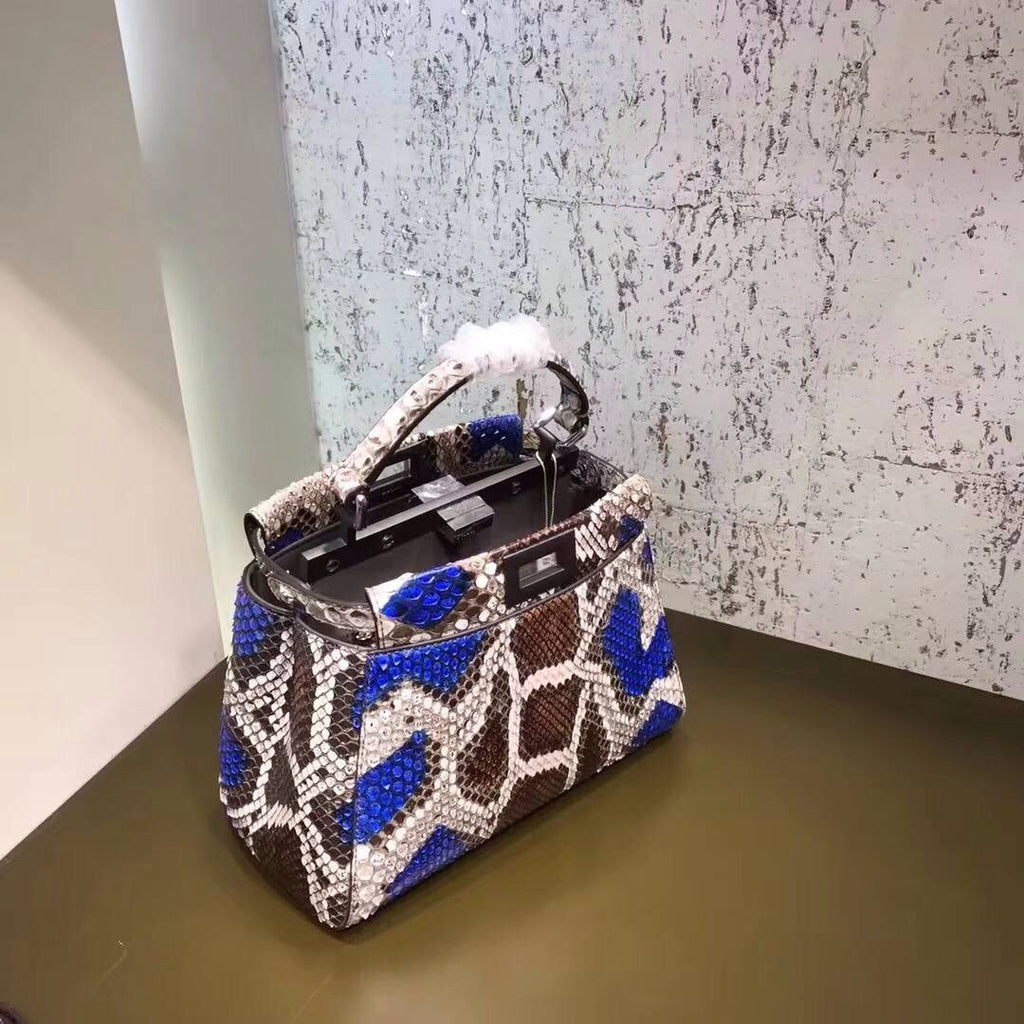 Fendi MINI PEEKABOO handbag in hand-painted Blue and Brown python
