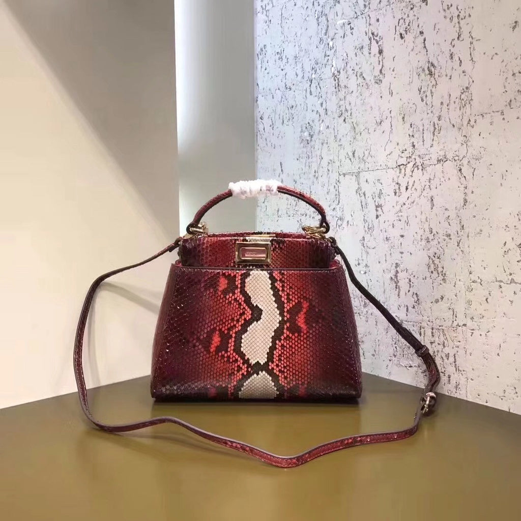 Fendi MINI PEEKABOO handbag in hand-painted Red python