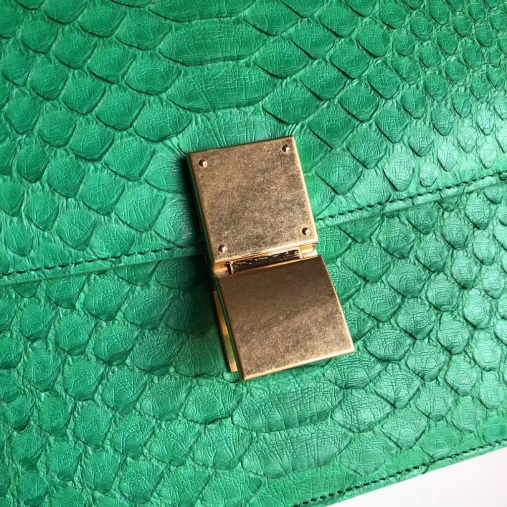 CELINE Green  Python Medium Classic Box Flap Bag