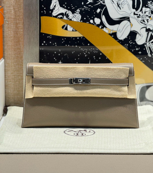 Hermes Kelly Elan Shoulder Strap Bag Etoupe Palladium Hardware