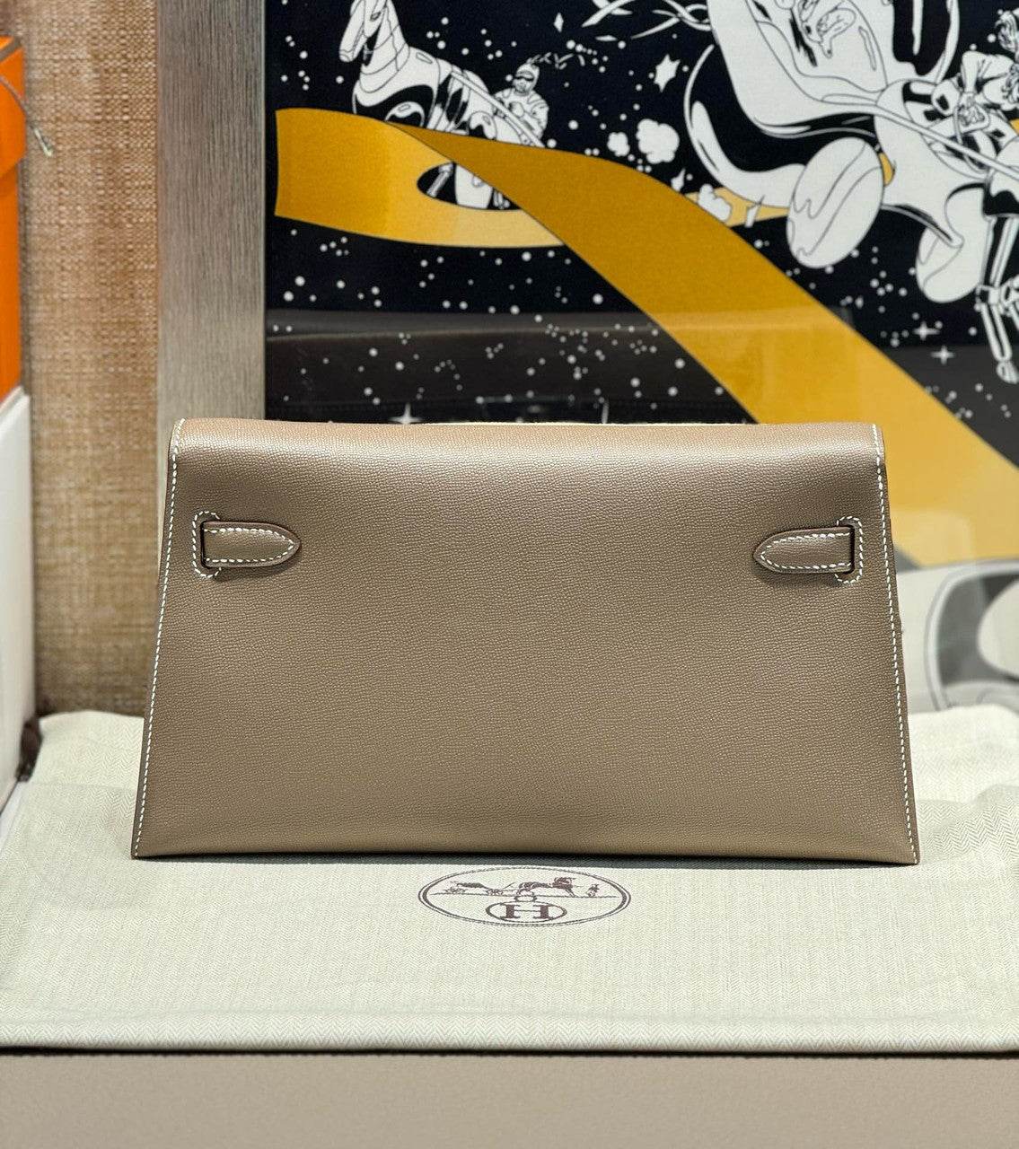 Hermes Kelly Elan Shoulder Strap Bag Etoupe Palladium Hardware