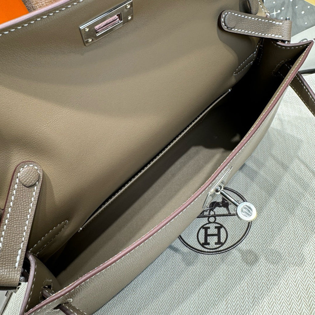 Hermes Kelly Elan Shoulder Strap Bag Etoupe Palladium Hardware
