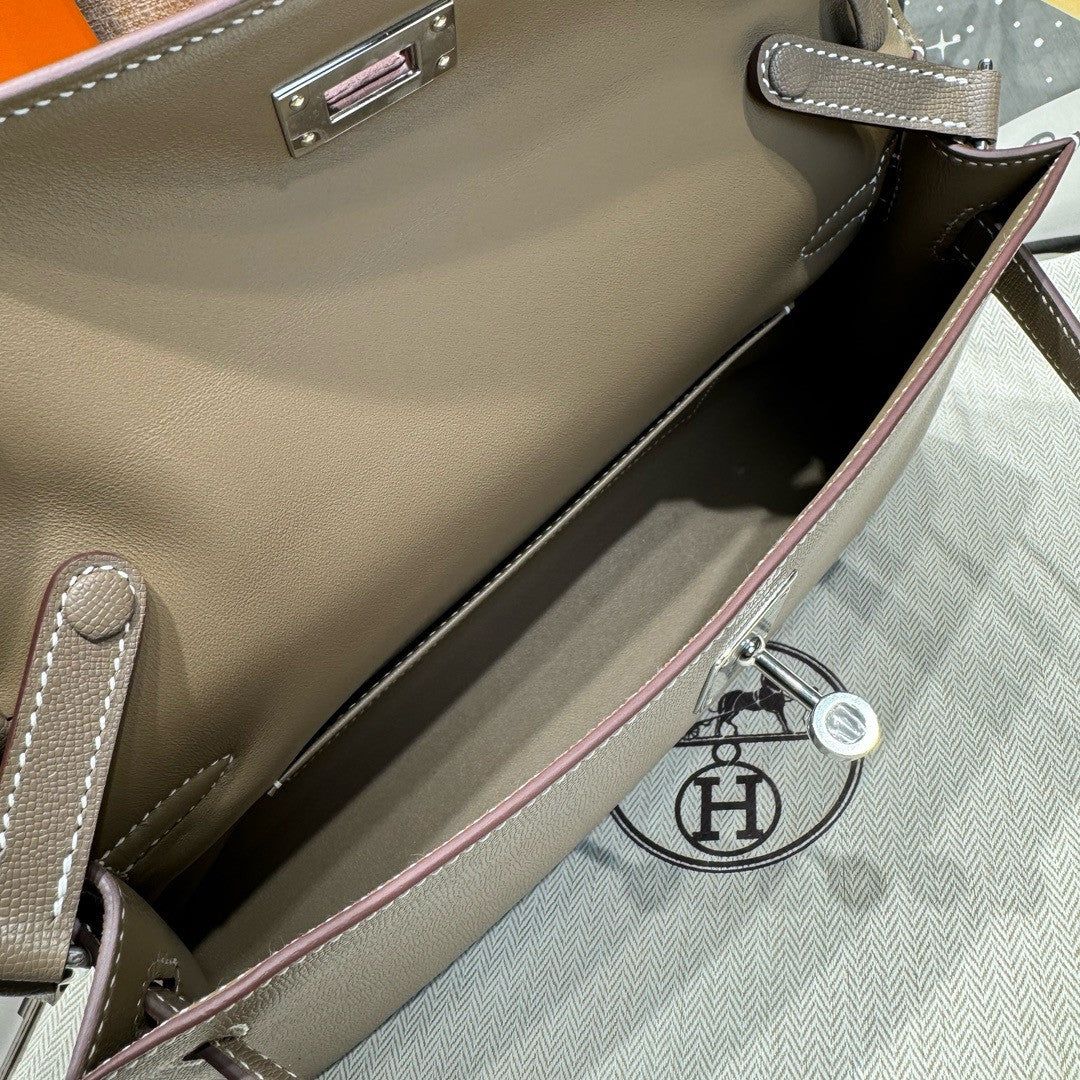Hermes Kelly Elan Shoulder Strap Bag Etoupe Palladium Hardware
