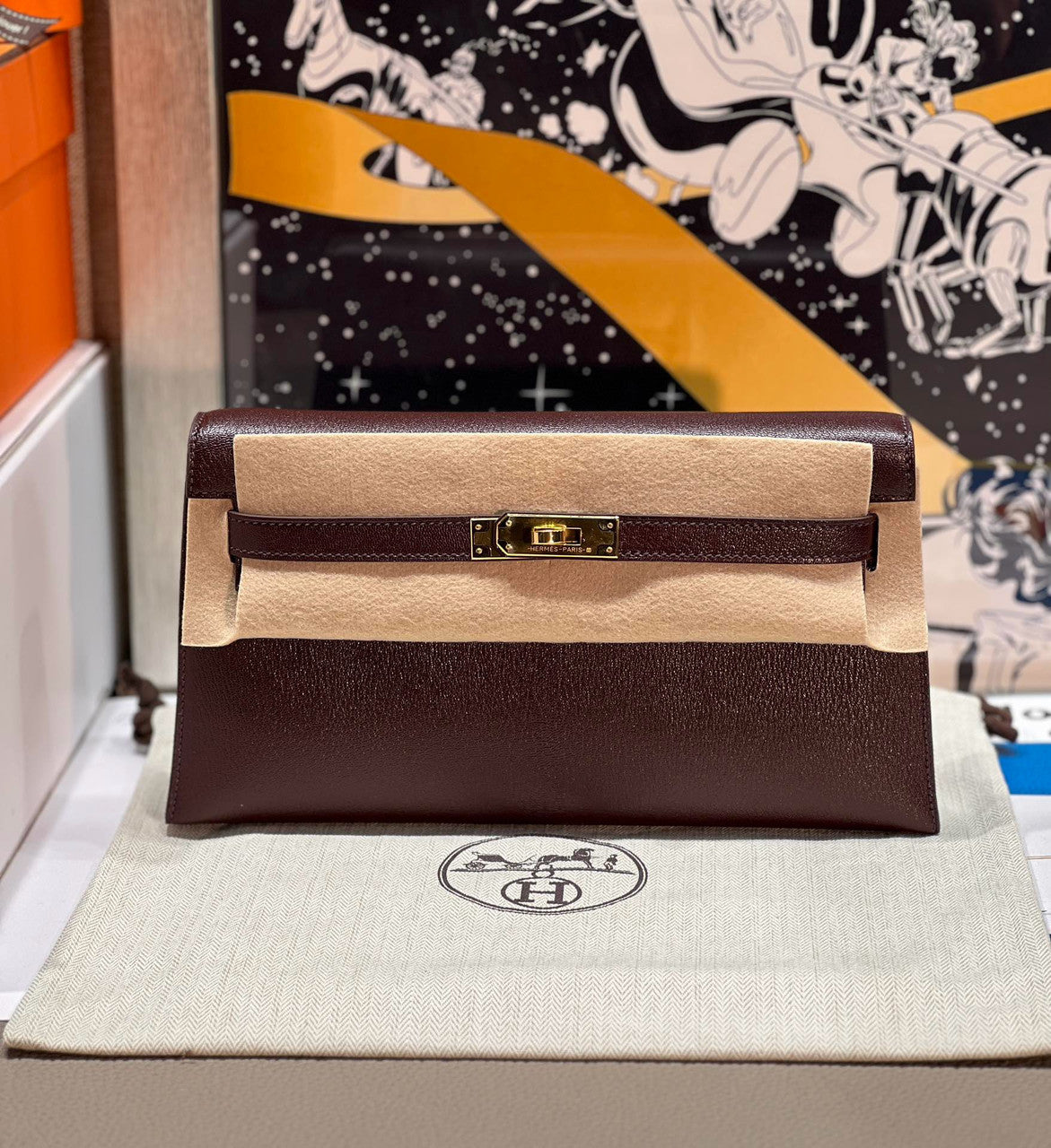 Hermes Kelly Elan bag Sellier Bordeaux Chevre chamkila goatskin Gold hardware