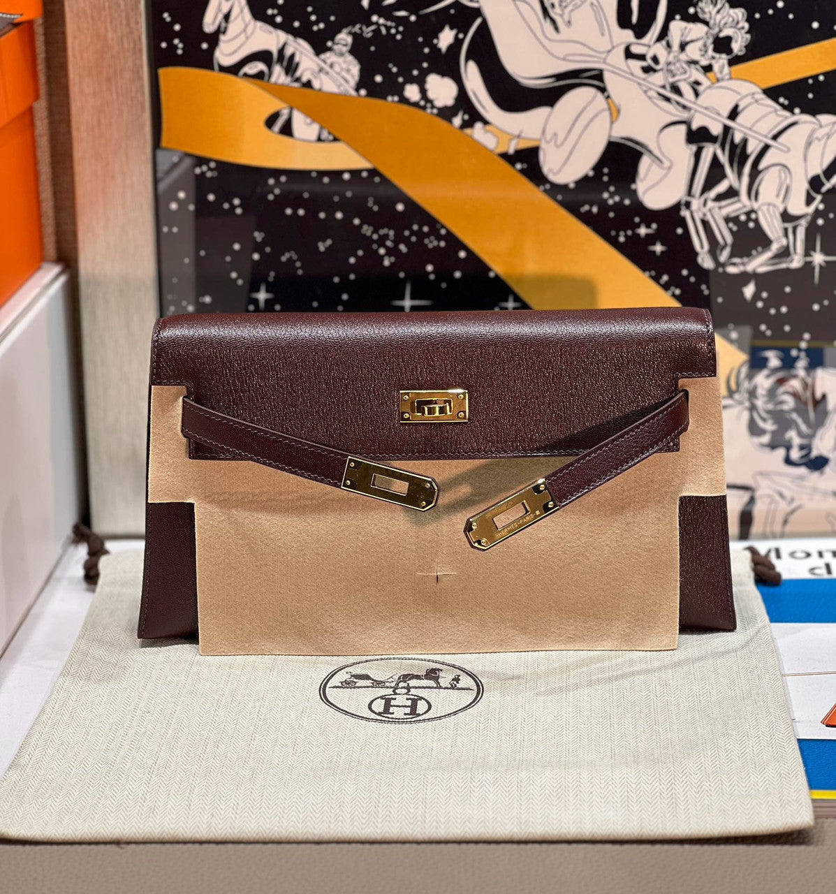 Hermes Kelly Elan bag Sellier Bordeaux Chevre chamkila goatskin Gold hardware