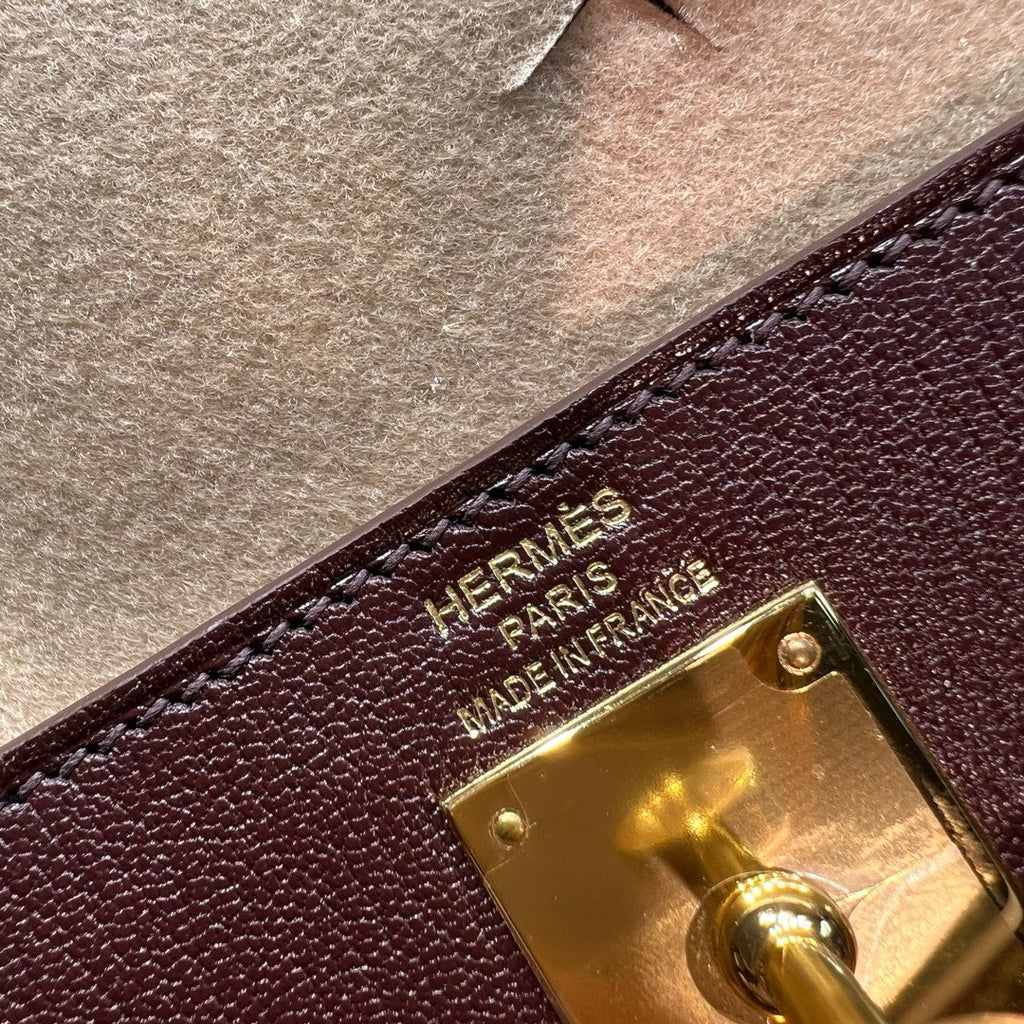 Hermes Kelly Elan bag Sellier Bordeaux Chevre chamkila goatskin Gold hardware