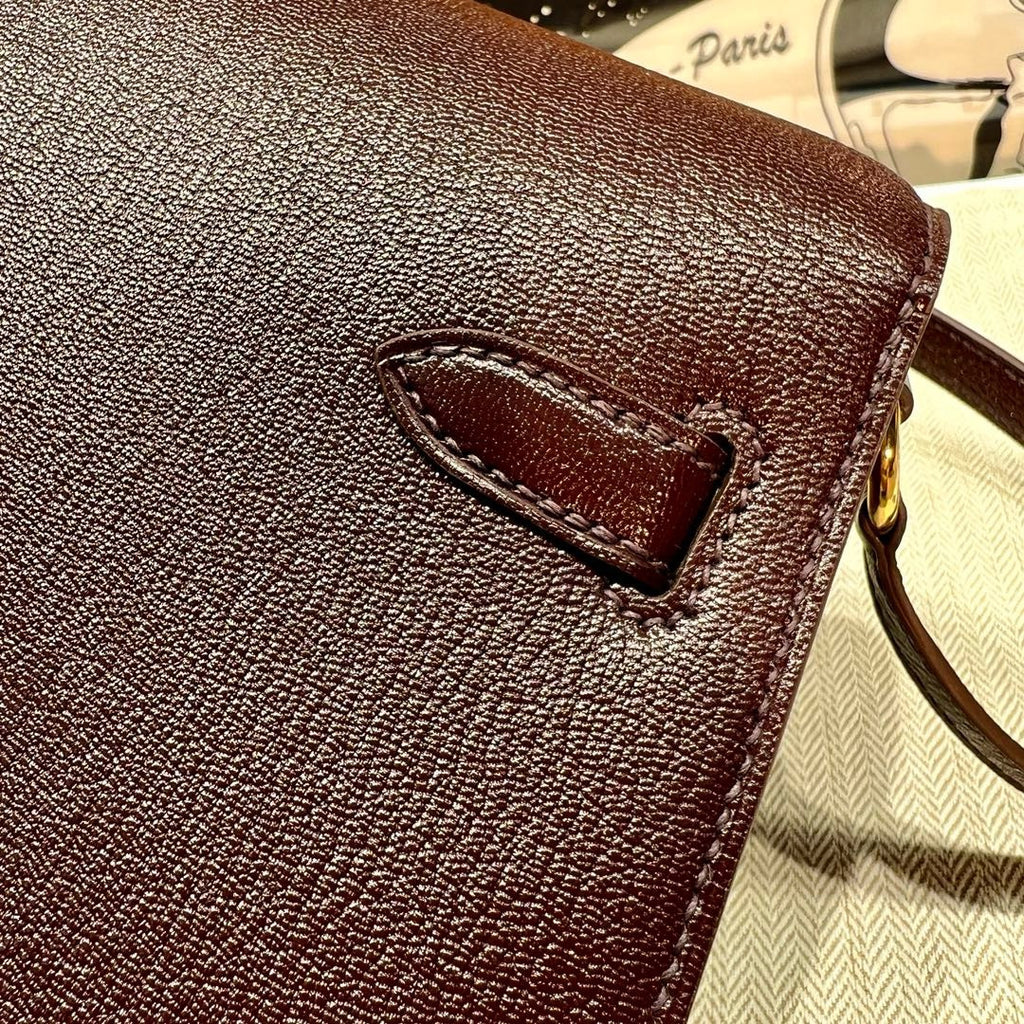 Hermes Kelly Elan bag Sellier Bordeaux Chevre chamkila goatskin Gold hardware
