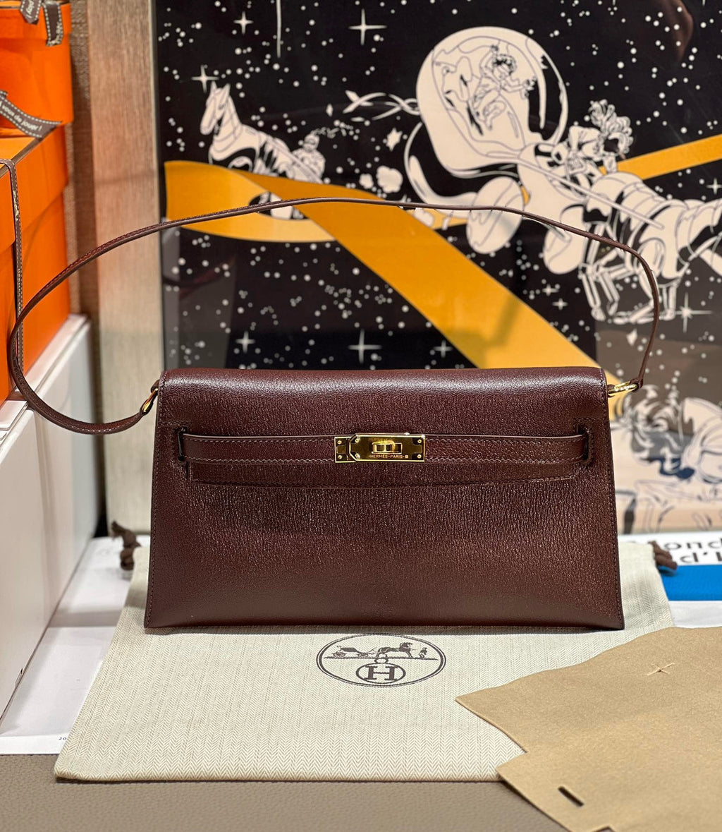 Hermes Kelly Elan bag Sellier Bordeaux Chevre chamkila goatskin Gold hardware