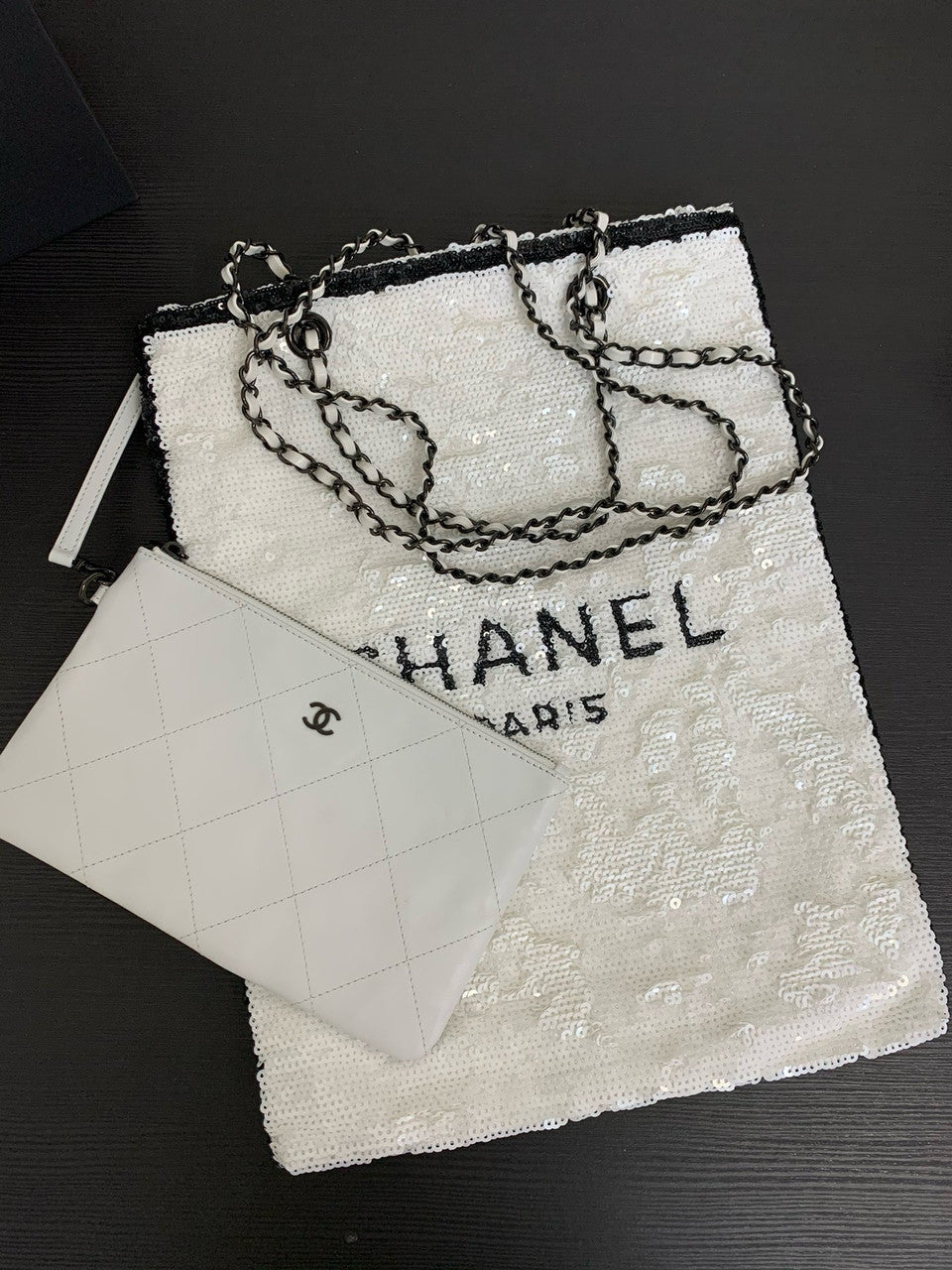 Chanel Sequins Shopping Bag White SS2024