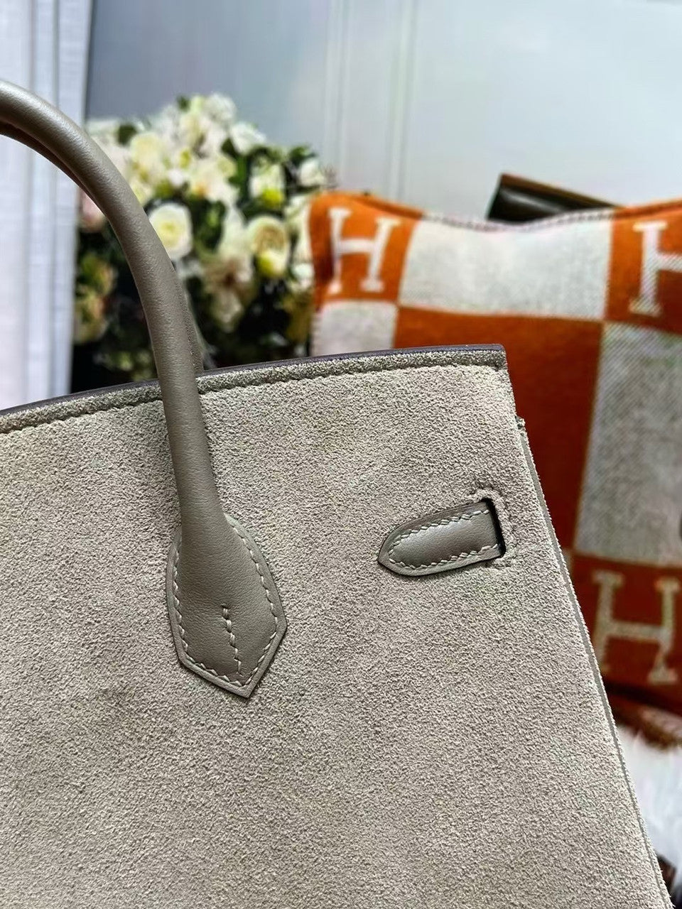 HERMÈS BIRKIN 25 ETOUPE VEAU DOBLIS SUEDE AND SWIFT LEATHER WITH PALLADIUM HARDWARE Hermes