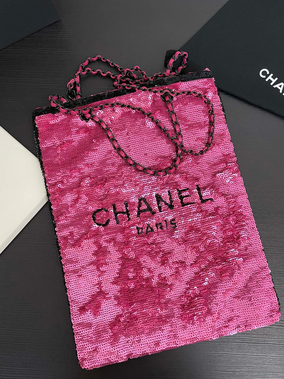 Chanel Sequins Shopping Bag Dark Pink SS2024