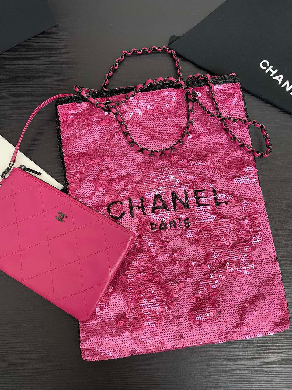 Chanel Sequins Shopping Bag Dark Pink SS2024