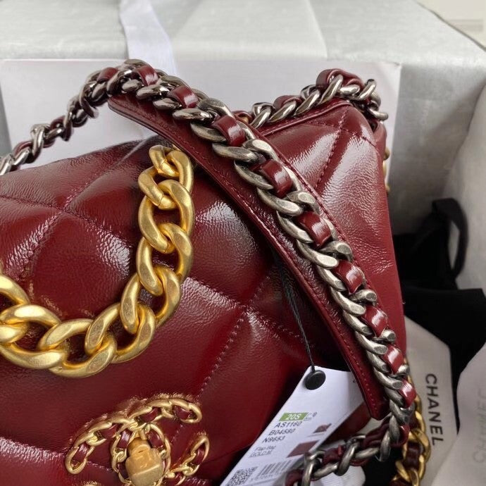 CHANEL 19 Flap Bag with Burgundy Shiny Crumpled Calfskin