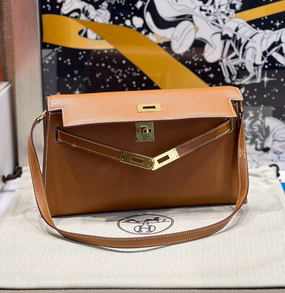 Hermes Kelly Elan bag Sellier Gold Chevre chamkila goatskin Gold hardware