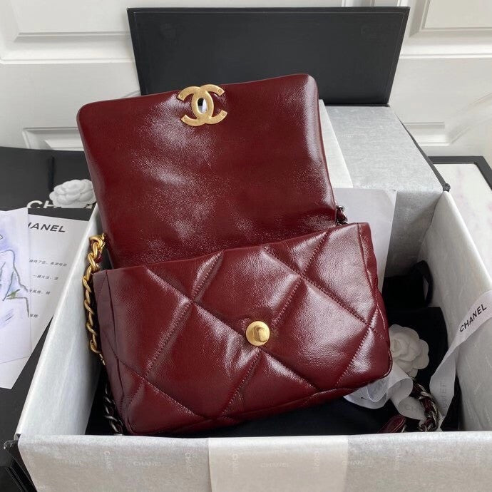 CHANEL 19 Flap Bag with Burgundy Shiny Crumpled Calfskin