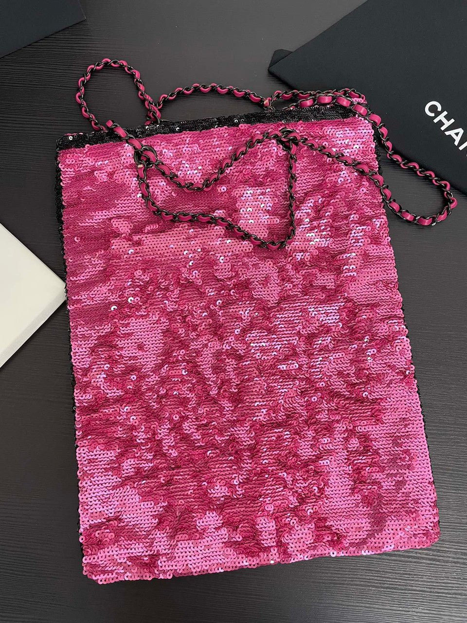 Chanel Sequins Shopping Bag Dark Pink SS2024