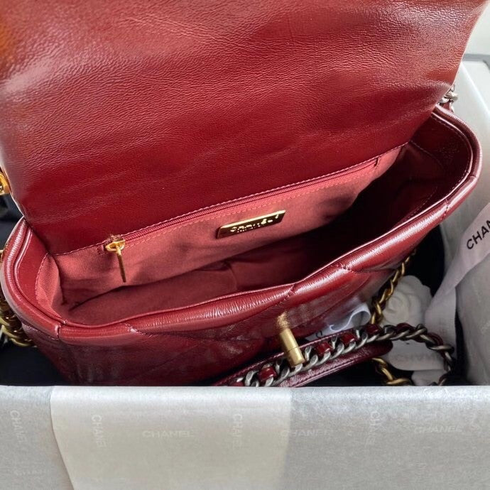 CHANEL 19 Flap Bag with Burgundy Shiny Crumpled Calfskin