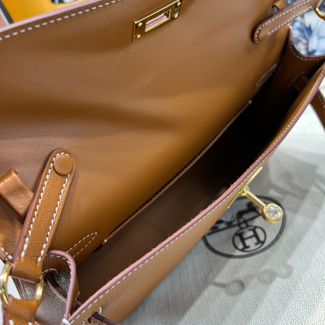 Hermes Kelly Elan bag Sellier Gold Chevre chamkila goatskin Gold hardware