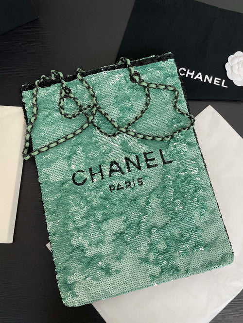 Chanel Sequins Shopping Bag Green SS2024