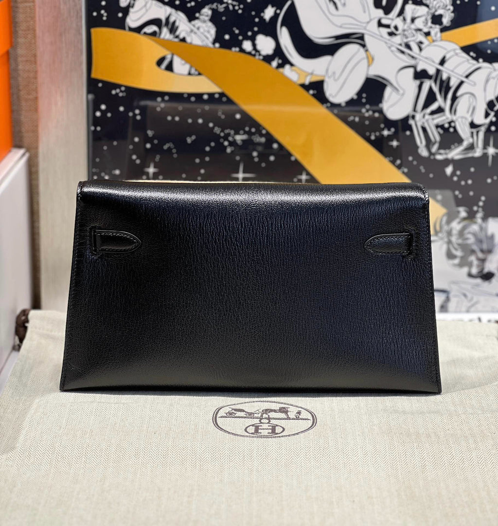 Hermes Kelly Elan bag Sellier Black Chevre chamkila goatskin Palladium hardware