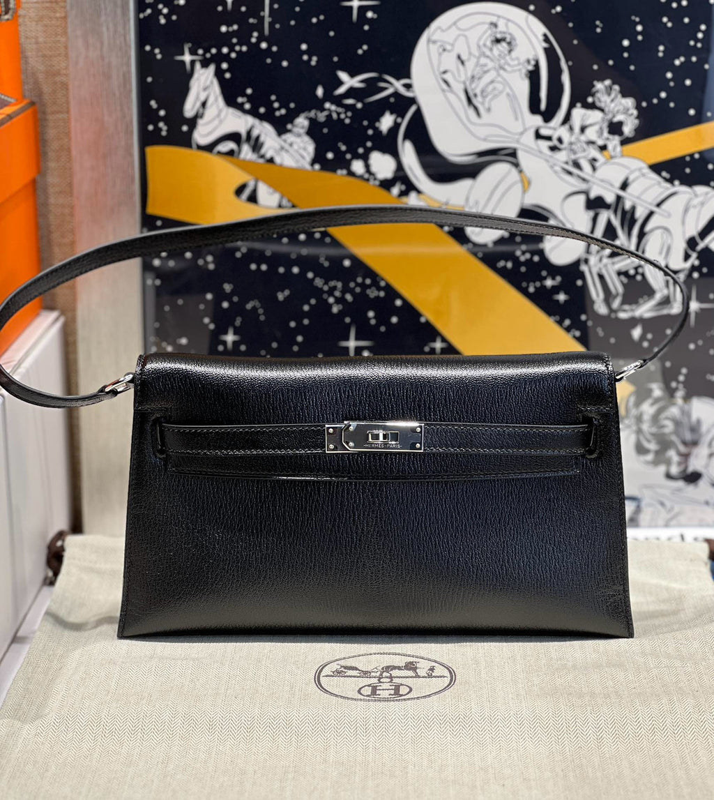 Hermes Kelly Elan bag Sellier Black Chevre chamkila goatskin Palladium hardware