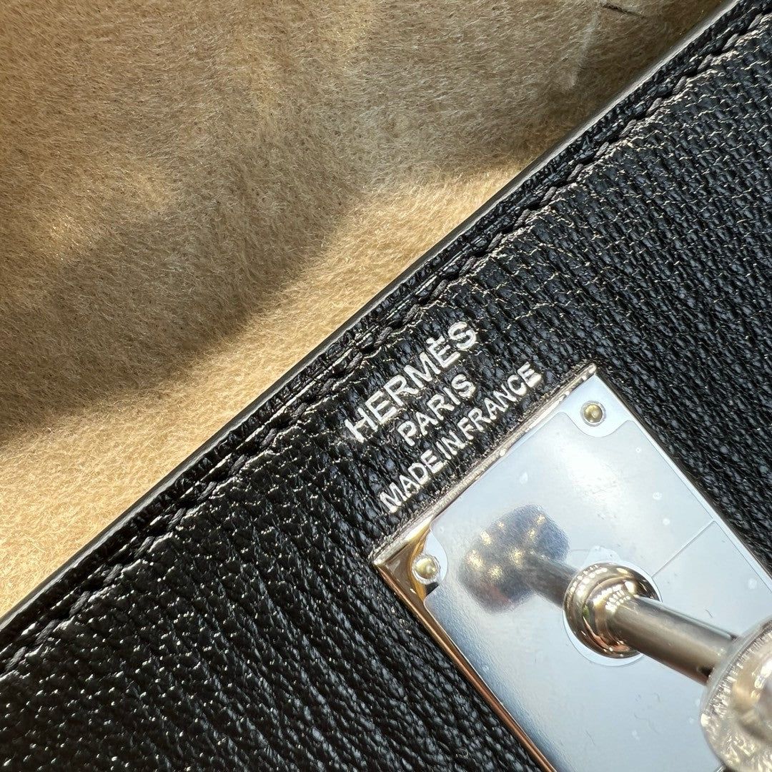 Hermes Kelly Elan bag Sellier Black Chevre chamkila goatskin Palladium hardware