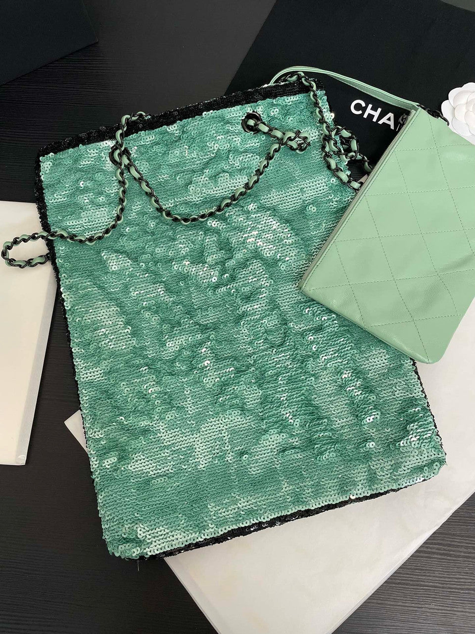 Chanel Sequins Shopping Bag Green SS2024