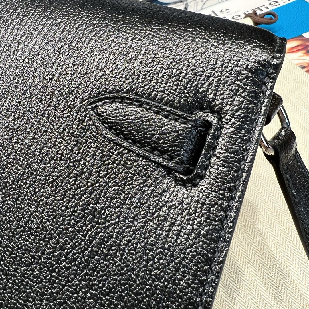 Hermes Kelly Elan bag Sellier Black Chevre chamkila goatskin Palladium hardware