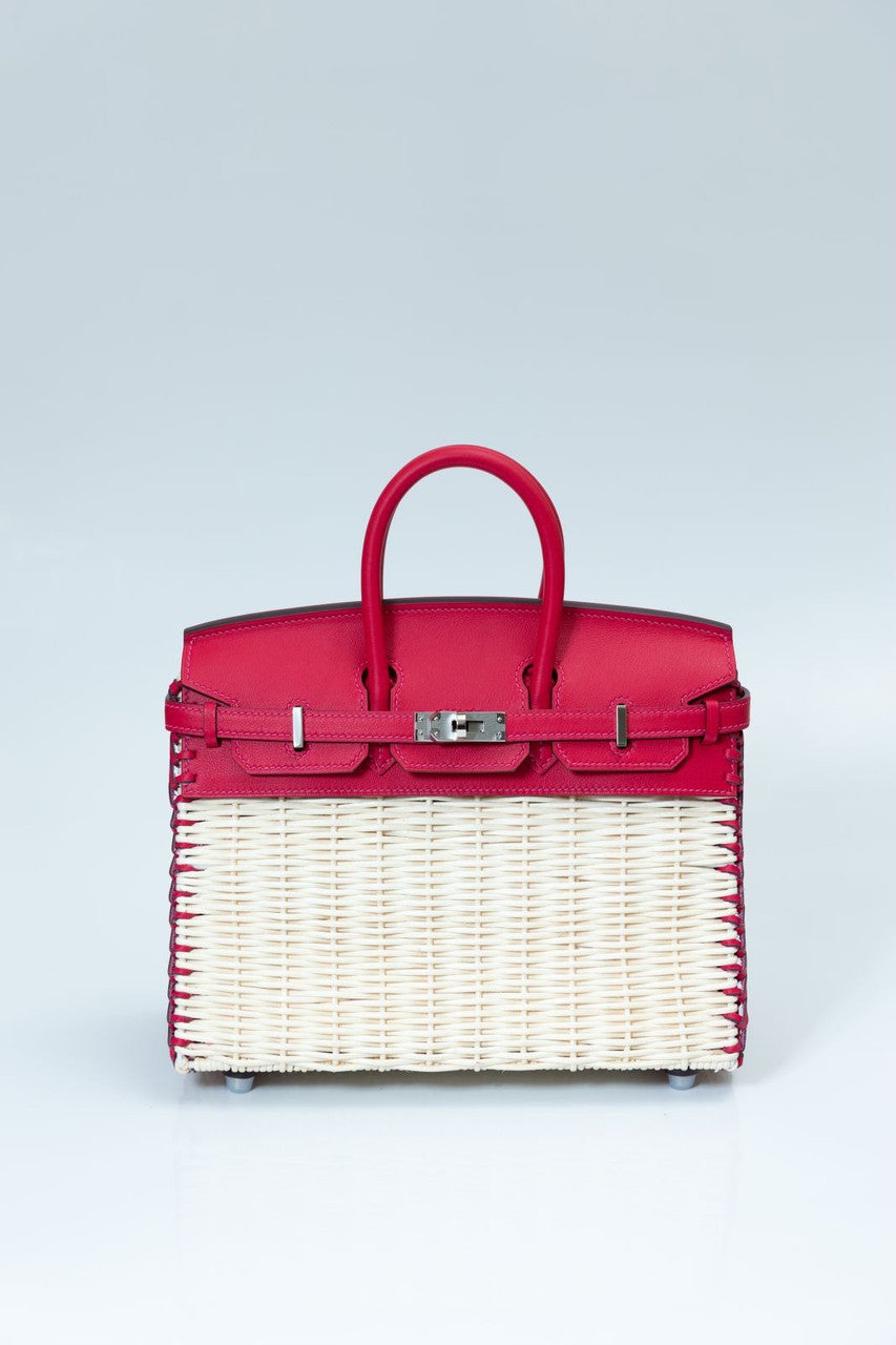 [Exclisuve] Hermes Limited Edition Picnic Birkin 25 Sellier Wicker and Rose Barenia leather  SS 2021