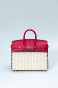 [Exclisuve] Hermes Limited Edition Picnic Birkin 25 Sellier Wicker and Rose Barenia leather  SS 2021
