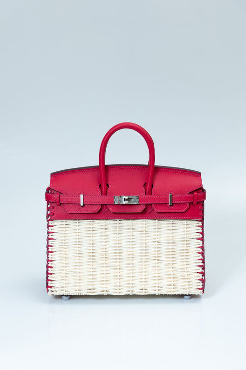 [Exclisuve] Hermes Limited Edition Picnic Birkin 25 Sellier Wicker and Rose Barenia leather  SS 2021