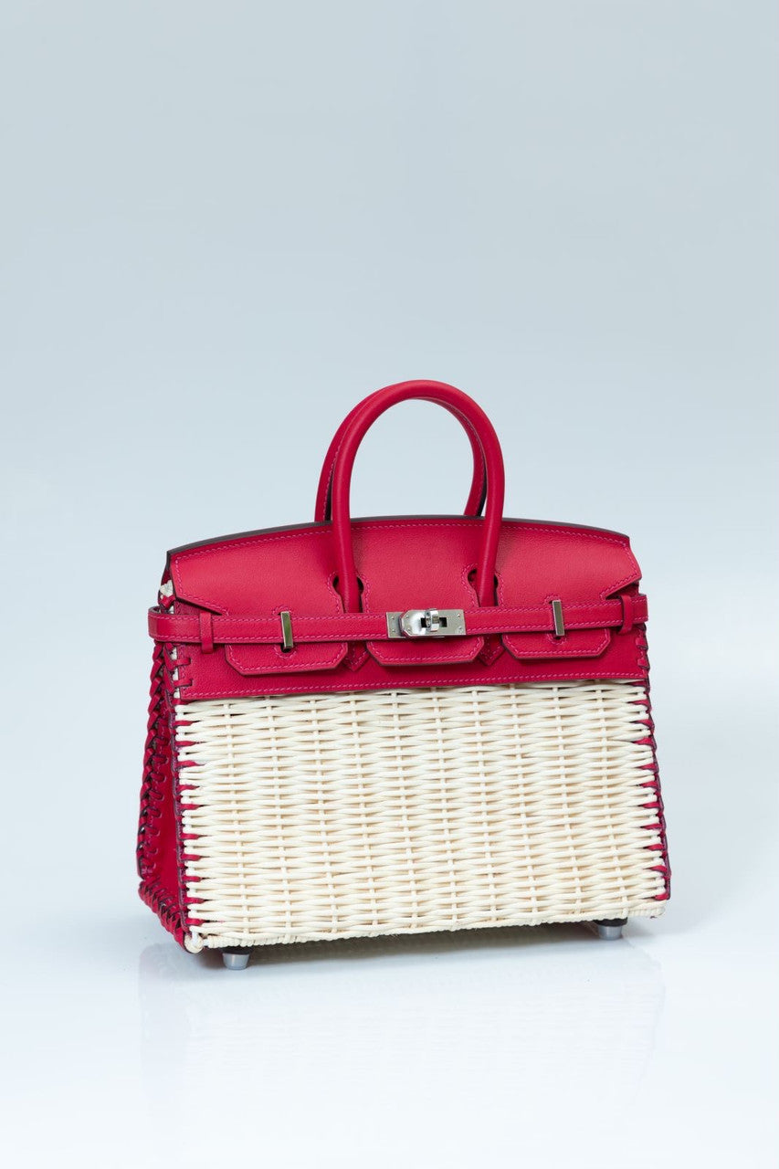 [Exclisuve] Hermes Limited Edition Picnic Birkin 25 Sellier Wicker and Rose Barenia leather  SS 2021