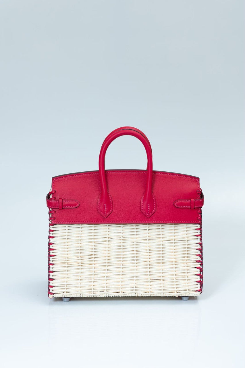 [Exclisuve] Hermes Limited Edition Picnic Birkin 25 Sellier Wicker and Rose Barenia leather  SS 2021