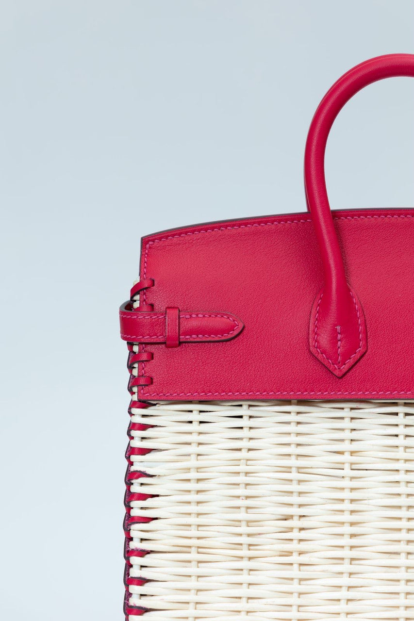 [Exclisuve] Hermes Limited Edition Picnic Birkin 25 Sellier Wicker and Rose Barenia leather  SS 2021