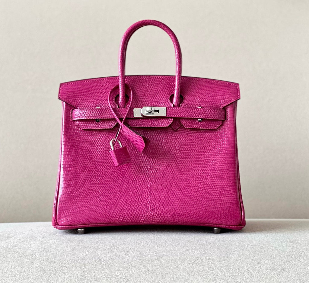 Hermes Rose Scheherazade Birkin Bag 25cm Lizard Palladium Hardware