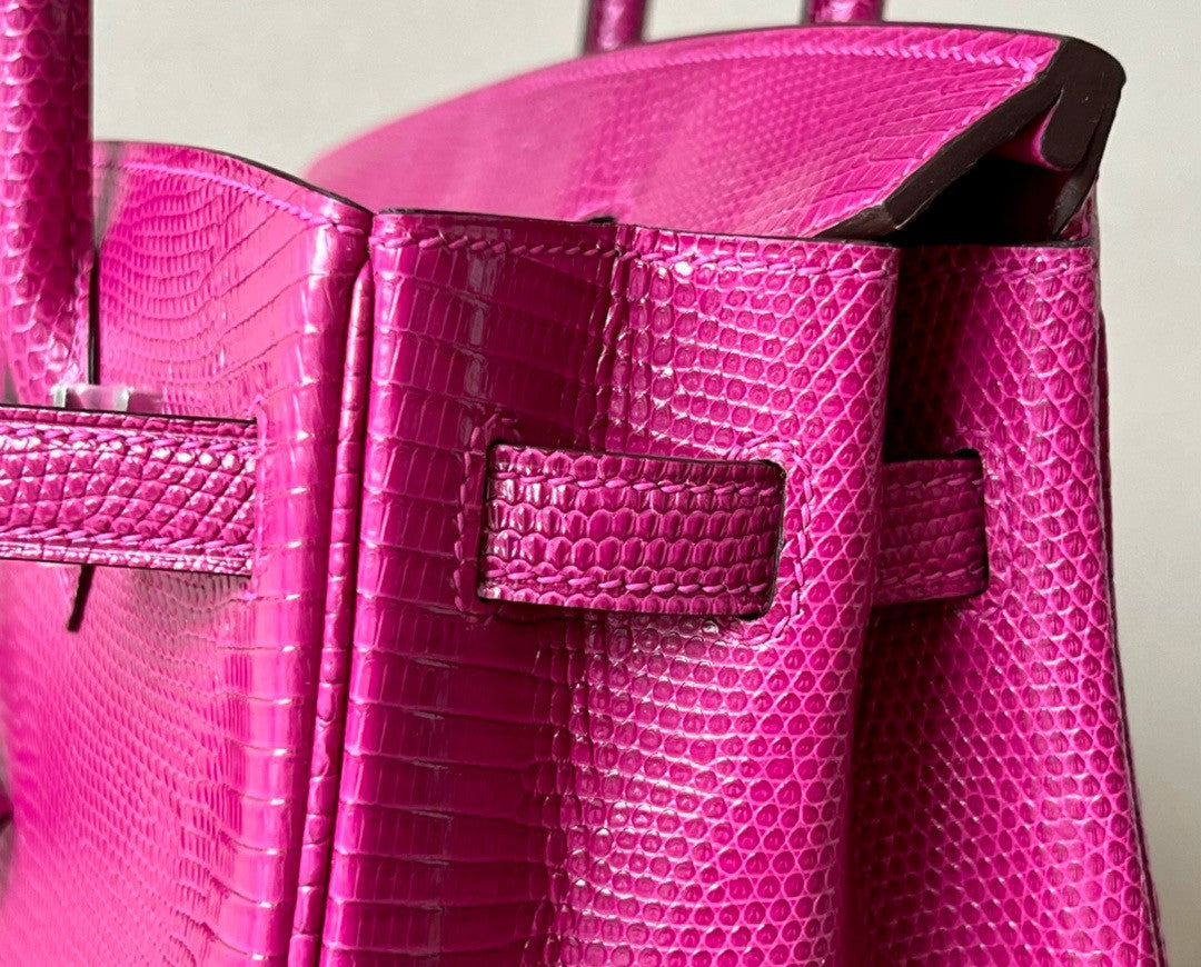Hermes Rose Scheherazade Birkin Bag 25cm Lizard Palladium Hardware